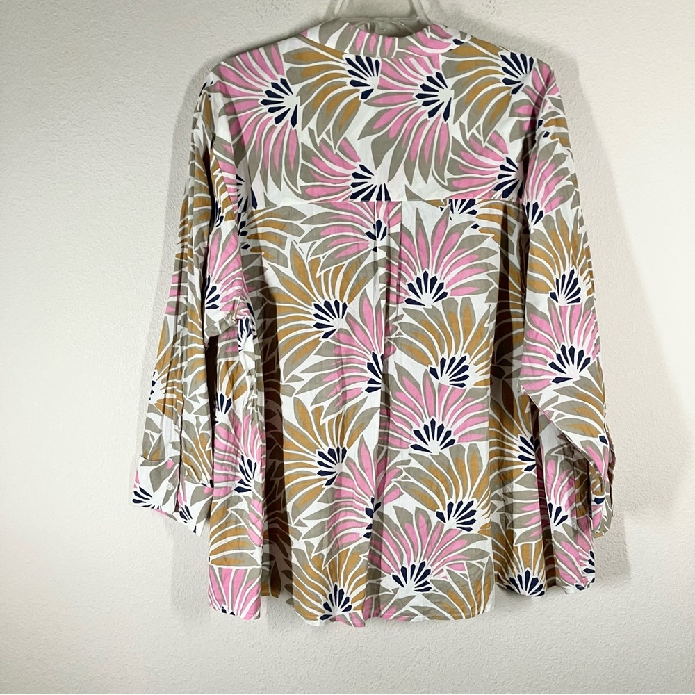 Tropical Fan Print Tunic 3X Cotton Pullover Blouse Boho Resort Vacation Spring - Picture 10 of 12